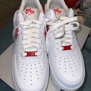 Nike Air Force 1 White and Red Sneakers